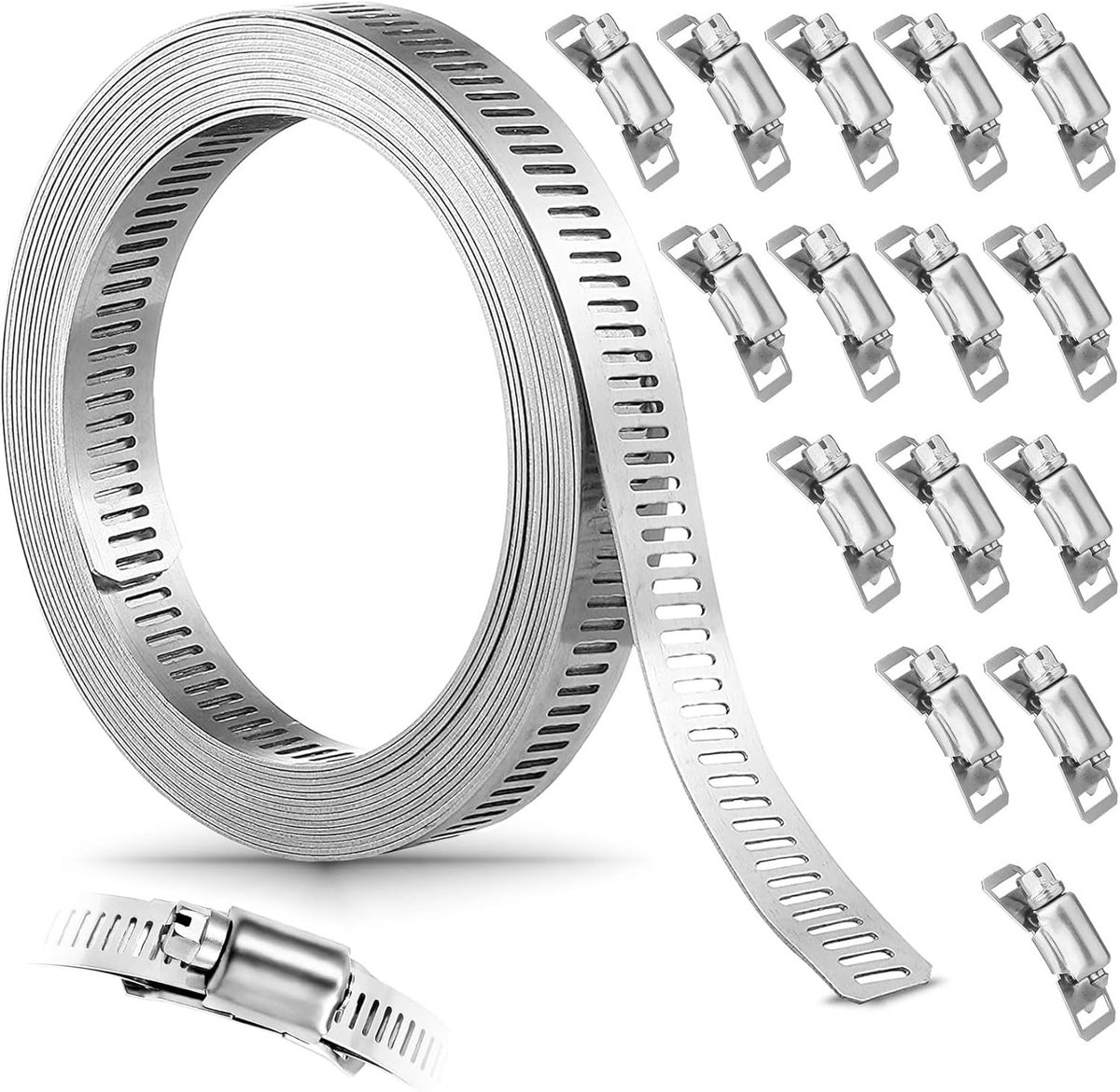 Slangklemmen Set - Bevestigingsklemmen - Buizen Bevestigen - Roestvrij Staal - 5 Meter - Zilver