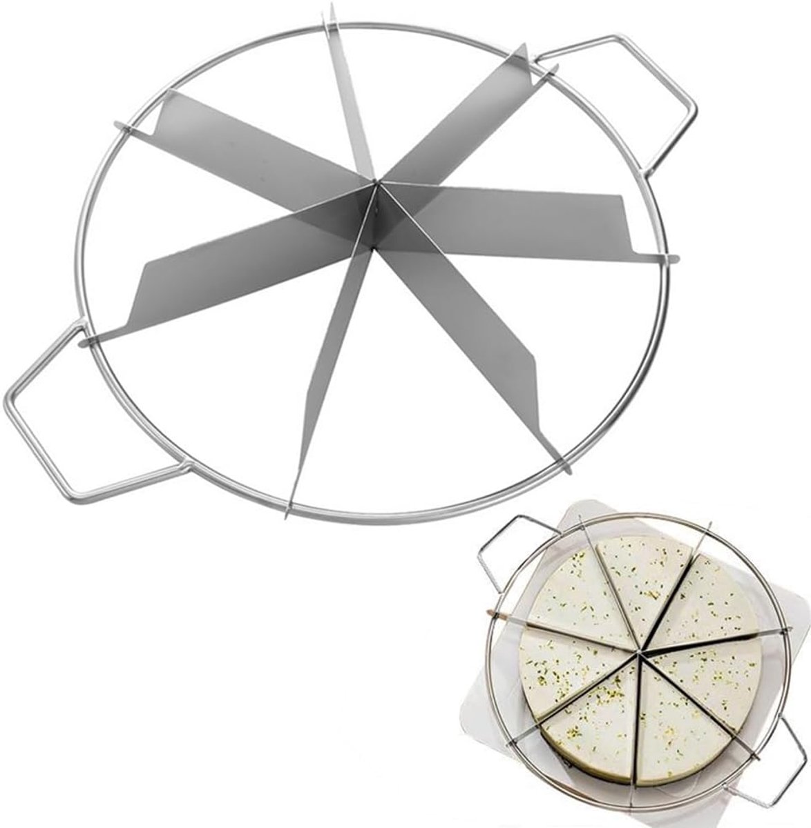 SnelShoppen - Ronde Taartsnijder 10,2 Inch RVS Cake Cutter, Roestvrijstalen Taartverdeler met Zijhandvat, Voor Thuis en Commercieel Gebruik (7 Sneden)