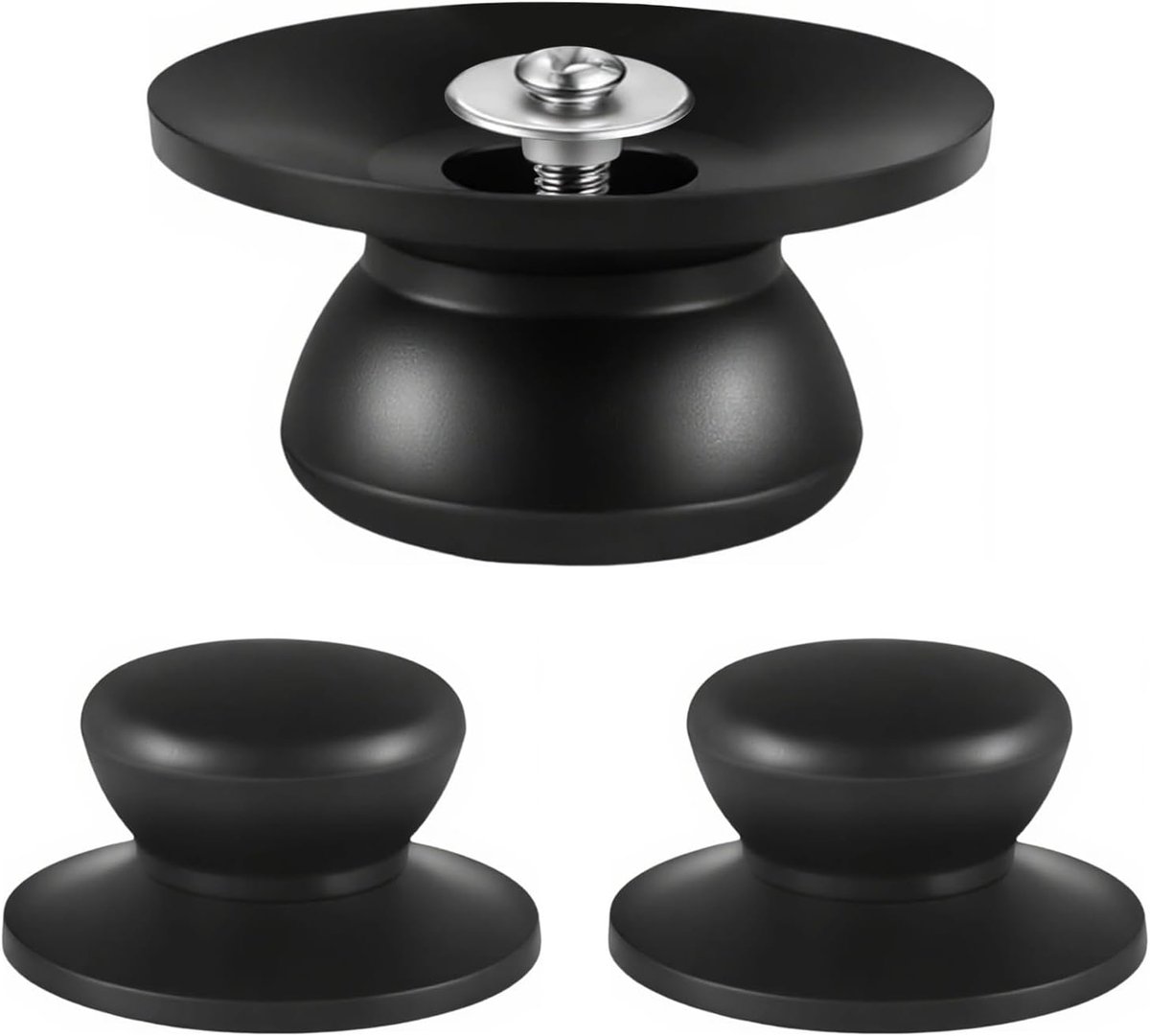 SnelShoppen - Set van 3 Vervanghandgrepen voor Pannendeksels, Hittebestendig en Antislip, Geschikt voor Deksels met 6-10mm Diameter, Zwart, Ideaal voo