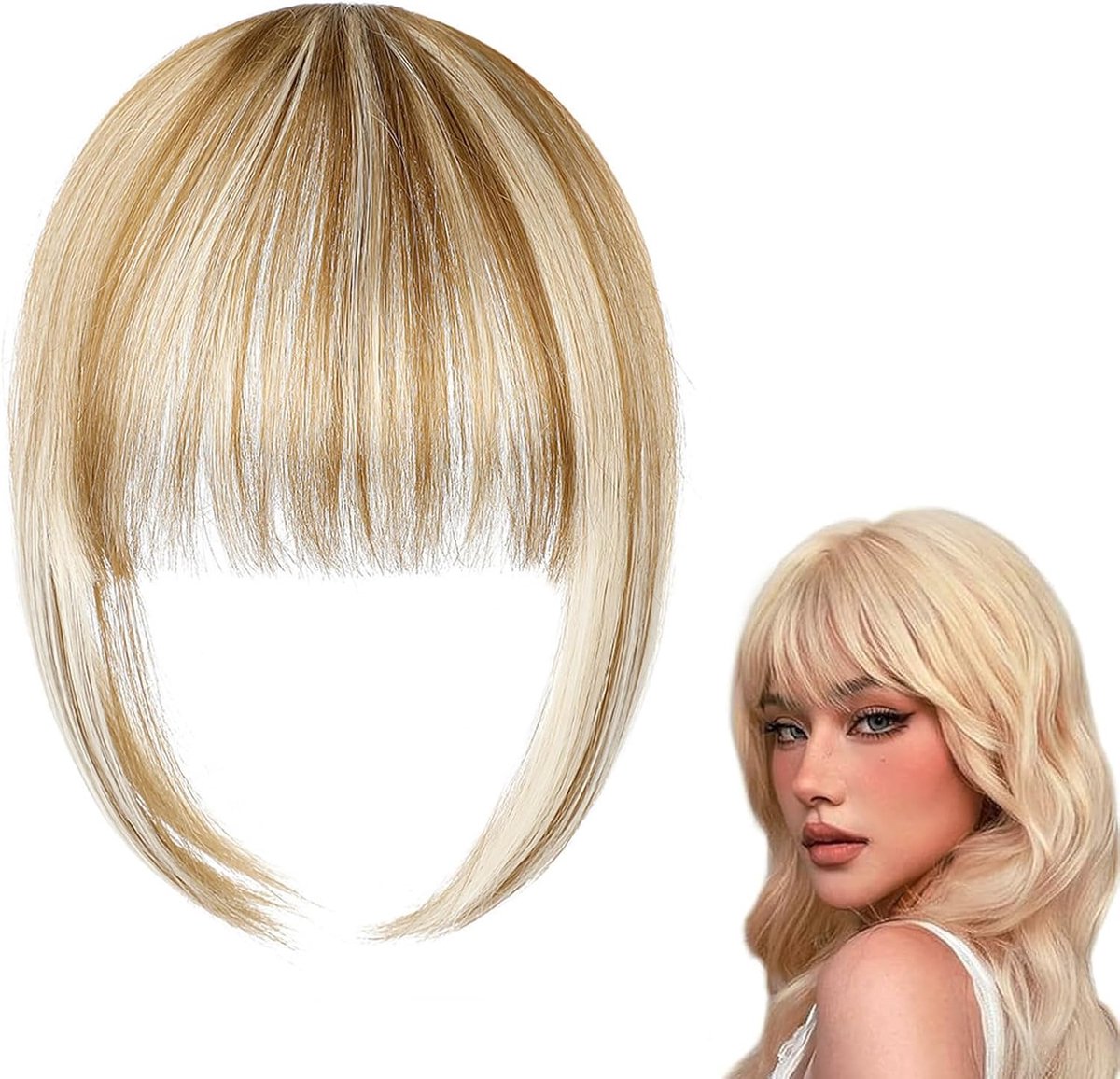Clip-on Bangs Hair Extensions Real Hair Extensions for Women Hairpieces with Curved Bangs Hairpiece Daily Use Gold - ShopVlot