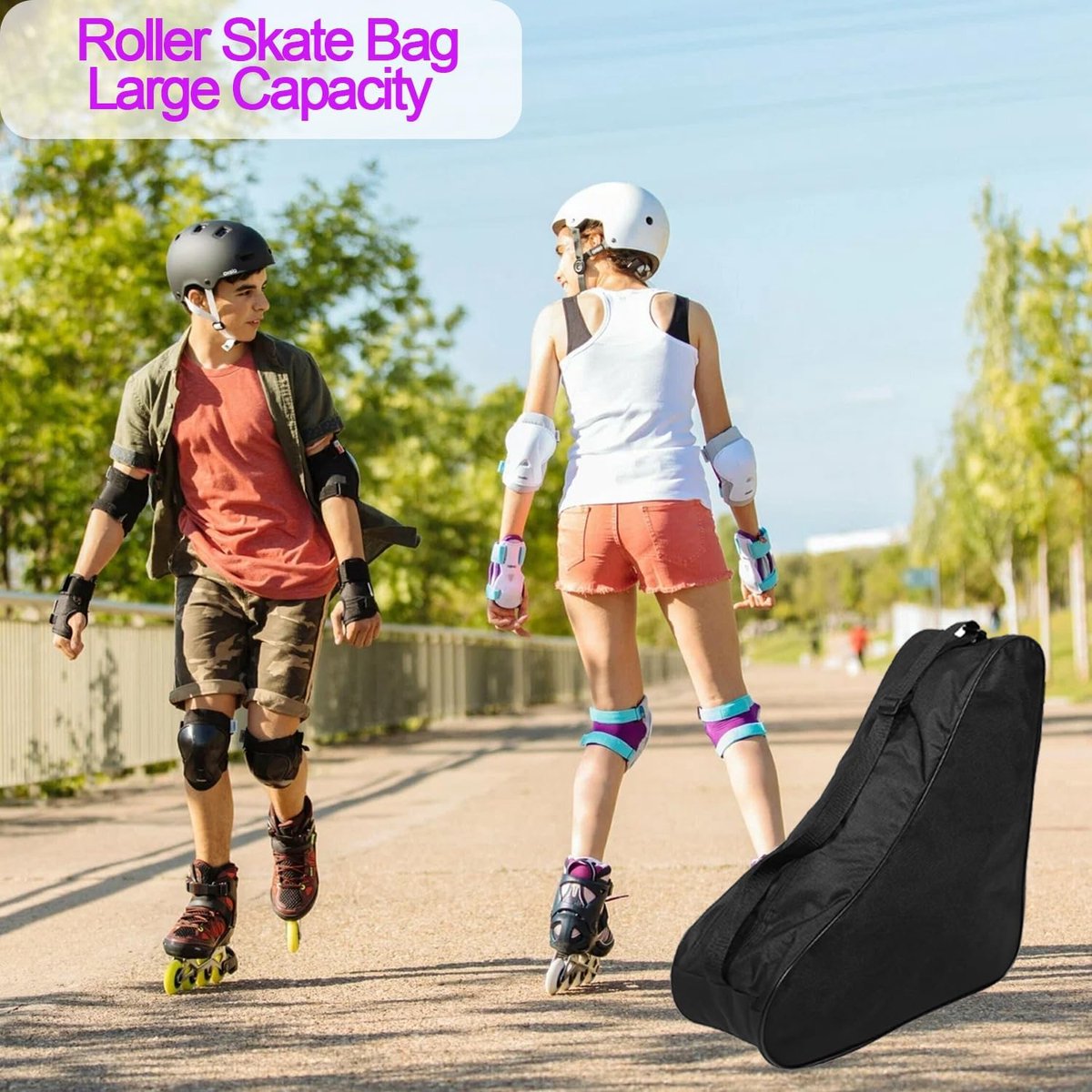 SnelShoppen - Roller Skate Tas voor Volwassenen en Kinderen - Zwarte Inline Skate Tas met Grote Capaciteit - Ideaal voor Schaatsen, Ski's en Bescherme