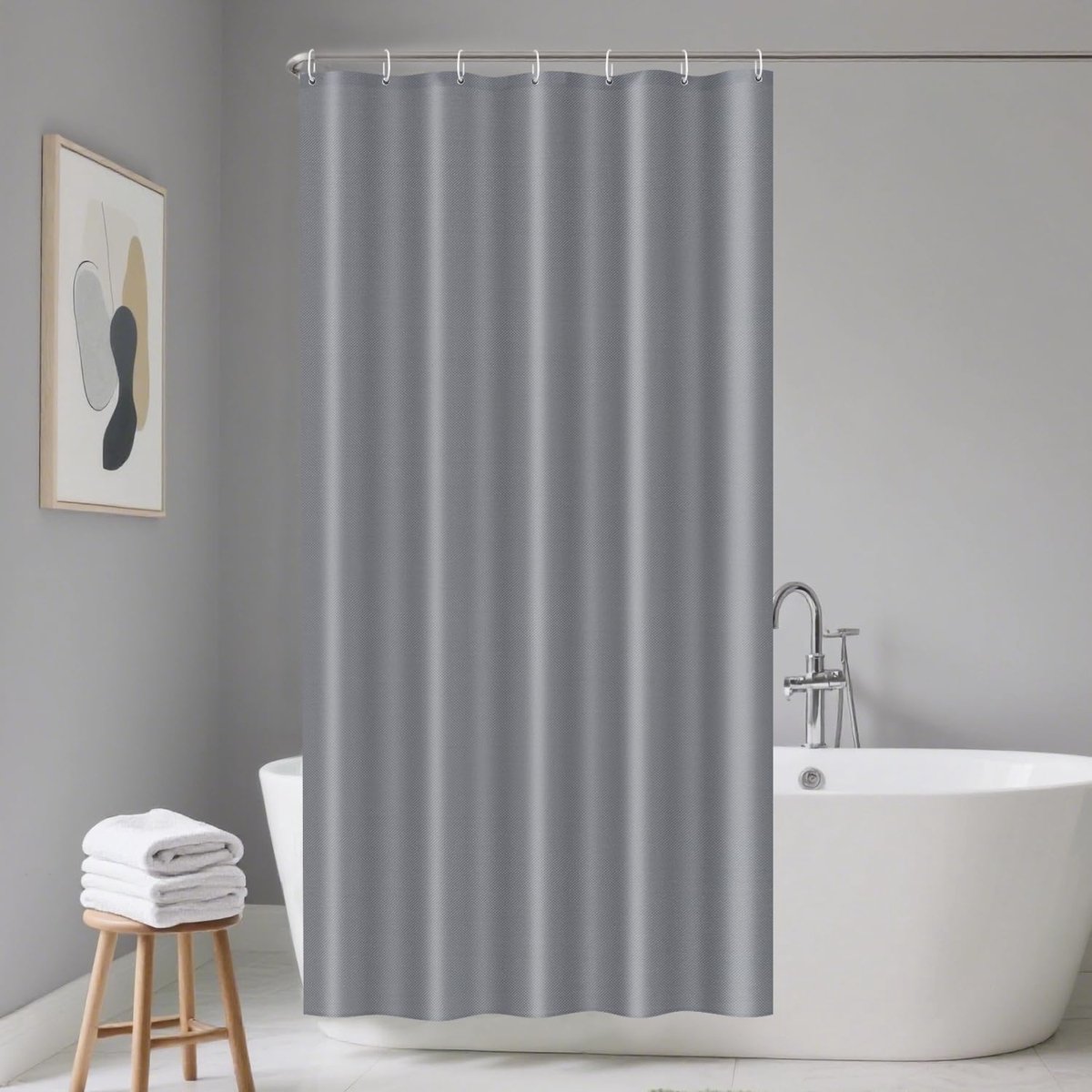 SnelShoppen - Douchegordijn Polyester, Waterdicht en Wasbaar, Schimmelbestendig, Lichtgrijs met 7 Haakjes, Ideaal voor Badkamer en Douche