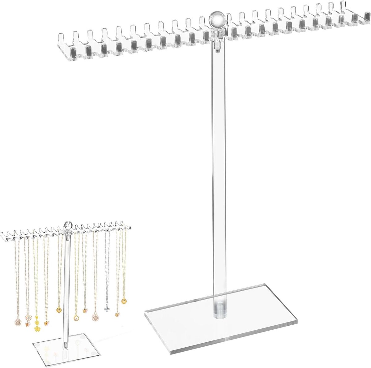 Necklace Holder Jewelry Stand 40 Hooks 29 x 29 cm Multi-Purpose Earring Holder Acrylic Chain Holder Transparent Chain - ShopVlot