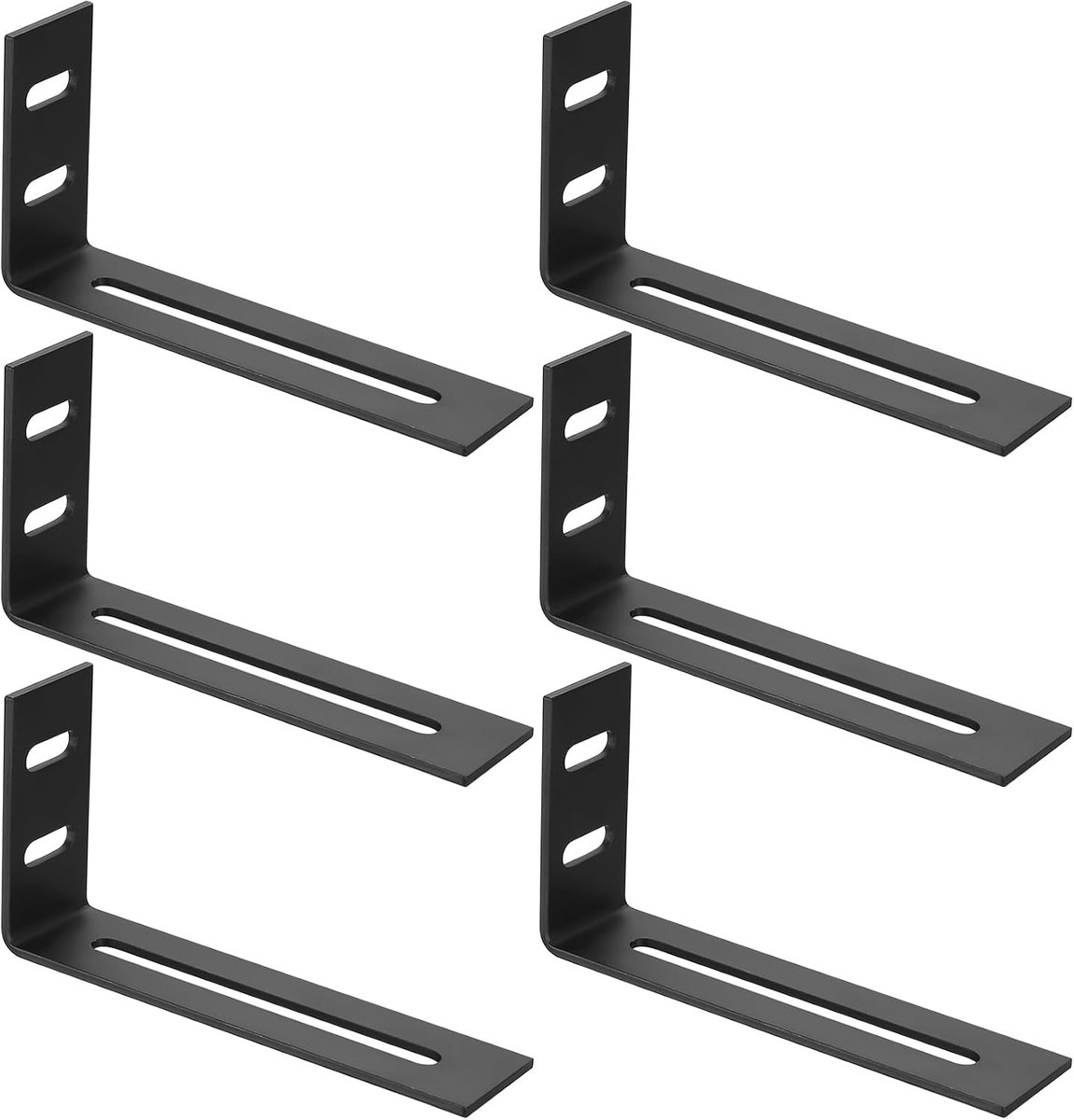 SnelShoppen - 6 Stuks Hoekbeugels, verstelbare 90 graden L-vormige metalen hoeksteunen met sleuven voor meubels - Zwart, 10.5 x 5.4 x 2.5 cm, duurzaam