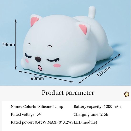 Leuk nachtlampje voor kinderen - Nachtlampje voor de kinderkamer - Baby nachtlampje - Draagbaar siliconen LED-nachtlampje op batterijen - (Leuk kattenontwerp) — afbeelding 5