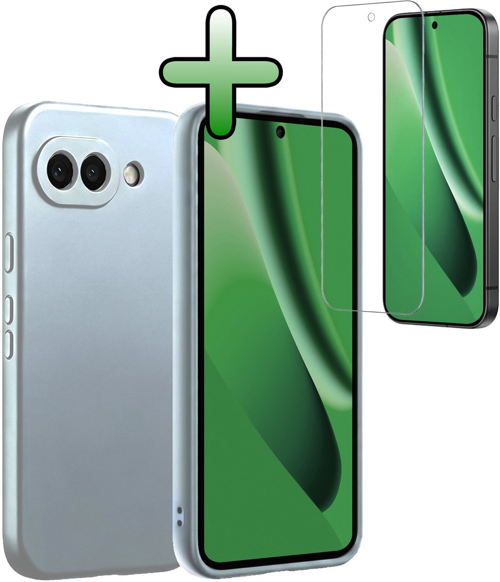 Hoesje Met Screenprotector - Geschikt voor Google Pixel 10a - Sterk & Shockproof - Back Cover - Siliconen Case - Telefoon Hoes - Lichtblauw