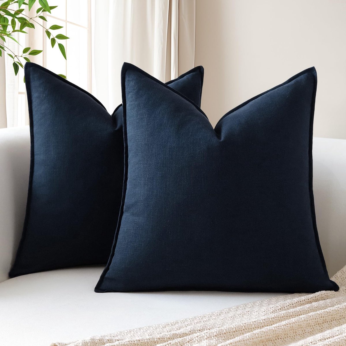 Omgoods - Set van 2 Donkerblauwe Linnen Kussenhoezen 40 x 40 cm voor Sofa en Woonkamer