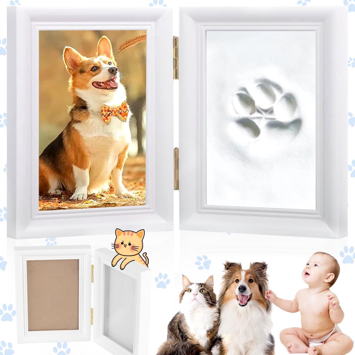Omgoods - Houten Fotolijst met Pootafdrukset voor Huisdieren, Wit