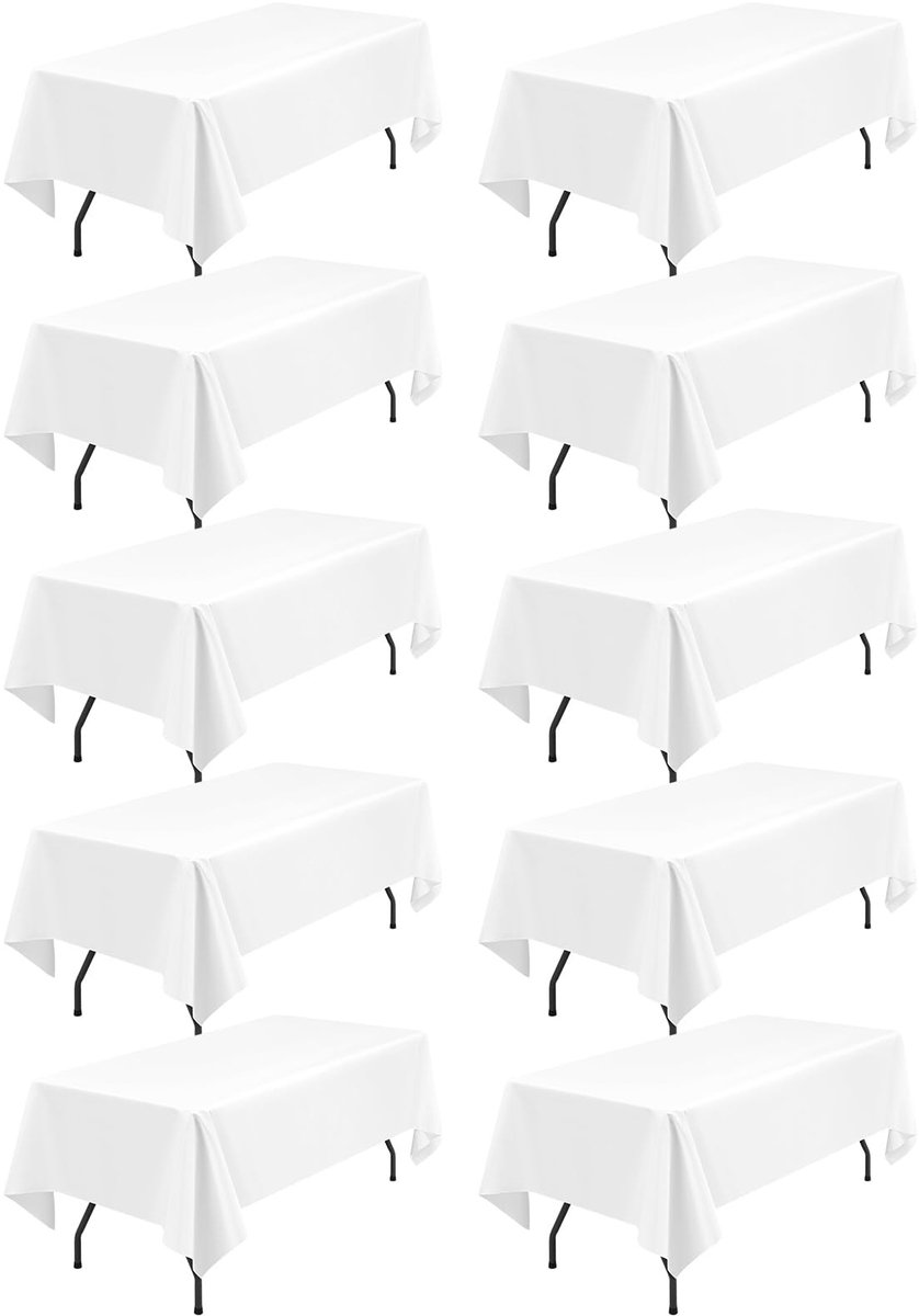 Omgoods - Set van 10 Witte Polyester Tafelkleedjes 153x260 cm, Wasbaar en Herbruikbaar