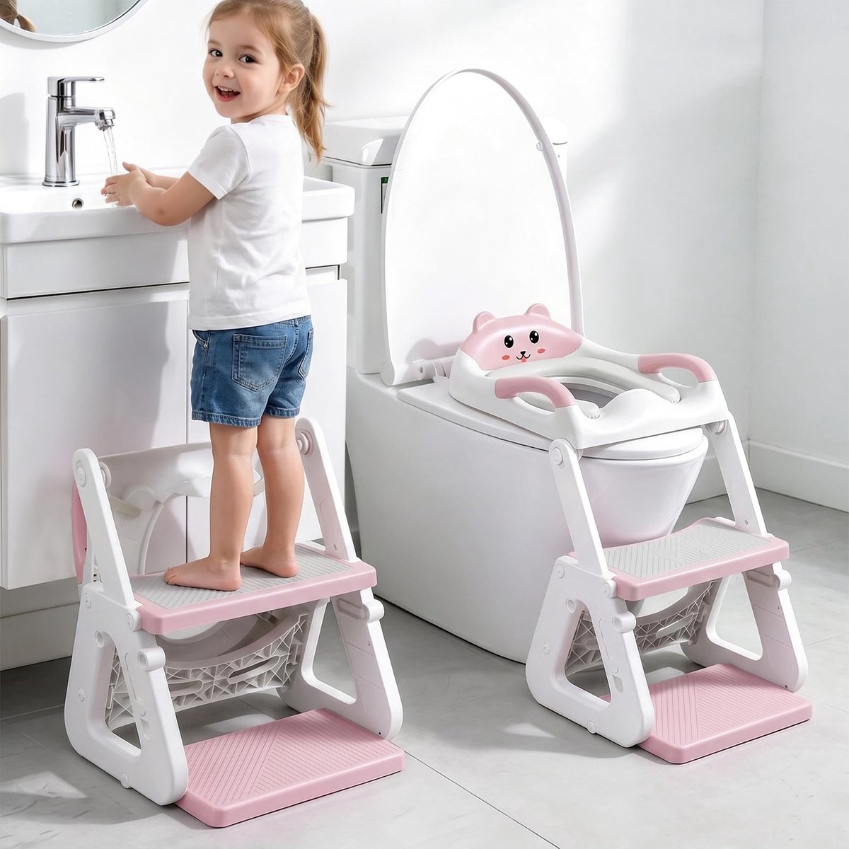 Omgoods - Verstelbare Toilet Bril met Trapje voor Kinderen
