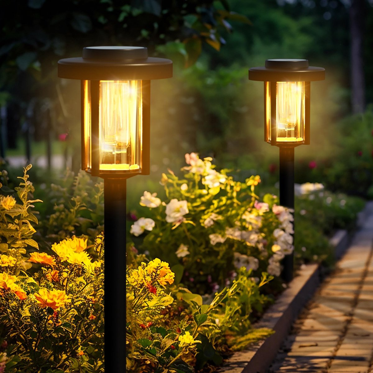Omgoods - Solar Tuinverlichting met 2 LED Lichten - Warm Wit