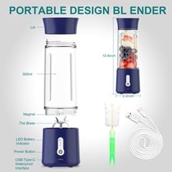 Omgoods - Draagbare Blender met 6 RVS Bladen en 500ml Capaciteit — afbeelding 4