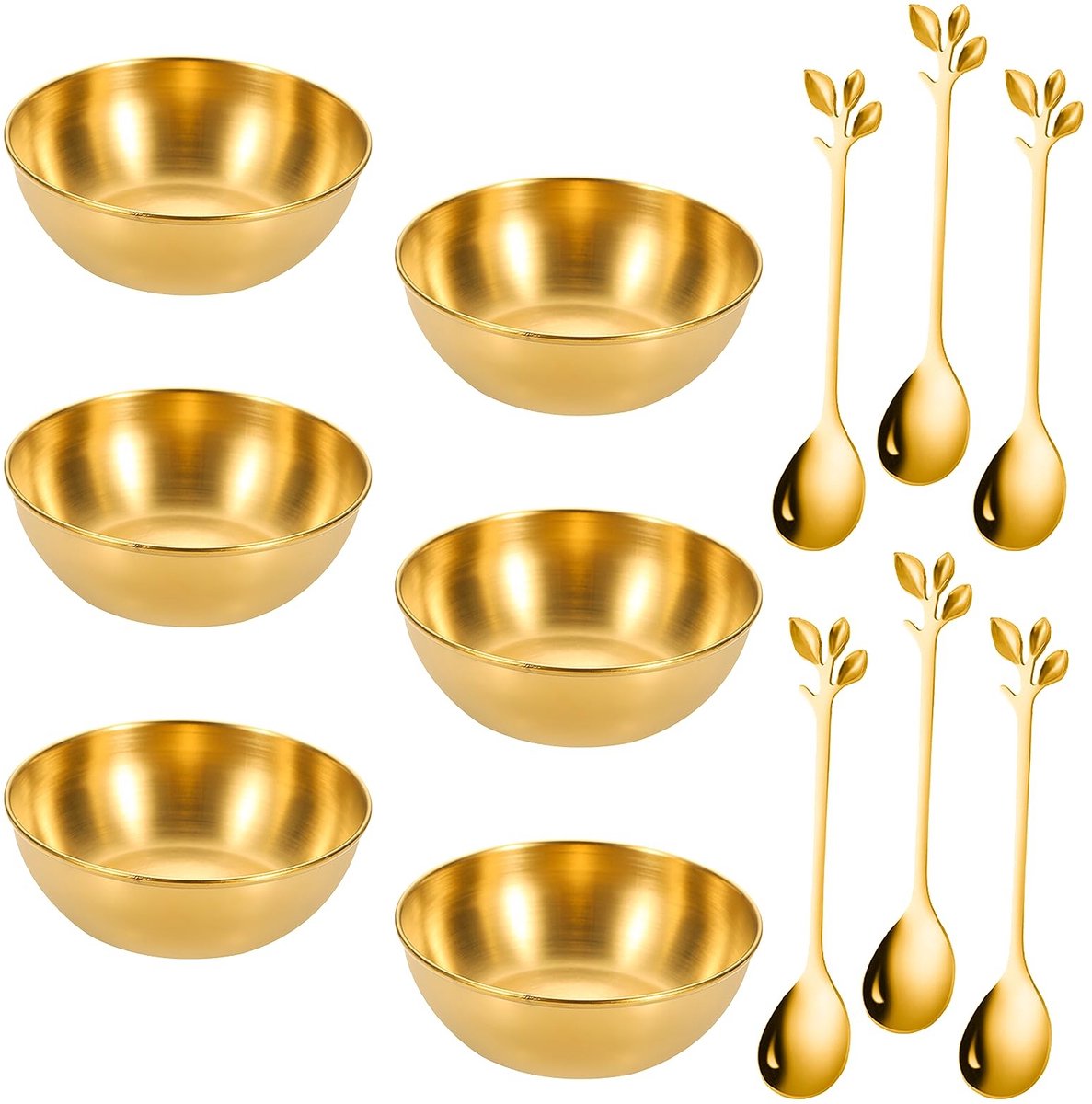 Omgoods - Set van 6 Gouden Dipkommen met Lepels