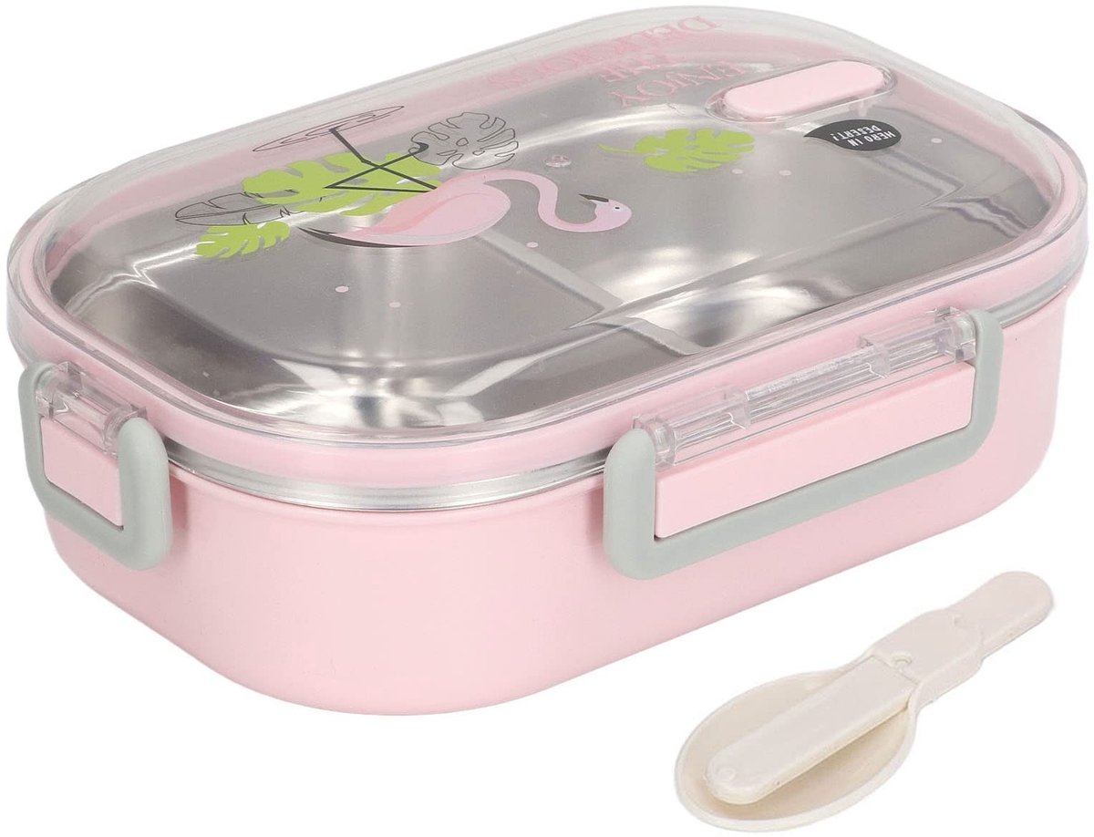 Omgoods- Lunchbox Roestvrij Staal - Luchtdicht - 2 Vakken - Antivallend Deksel - Voedselveilig - 21,5 x 15 x 6,5 cm - Bentobox
