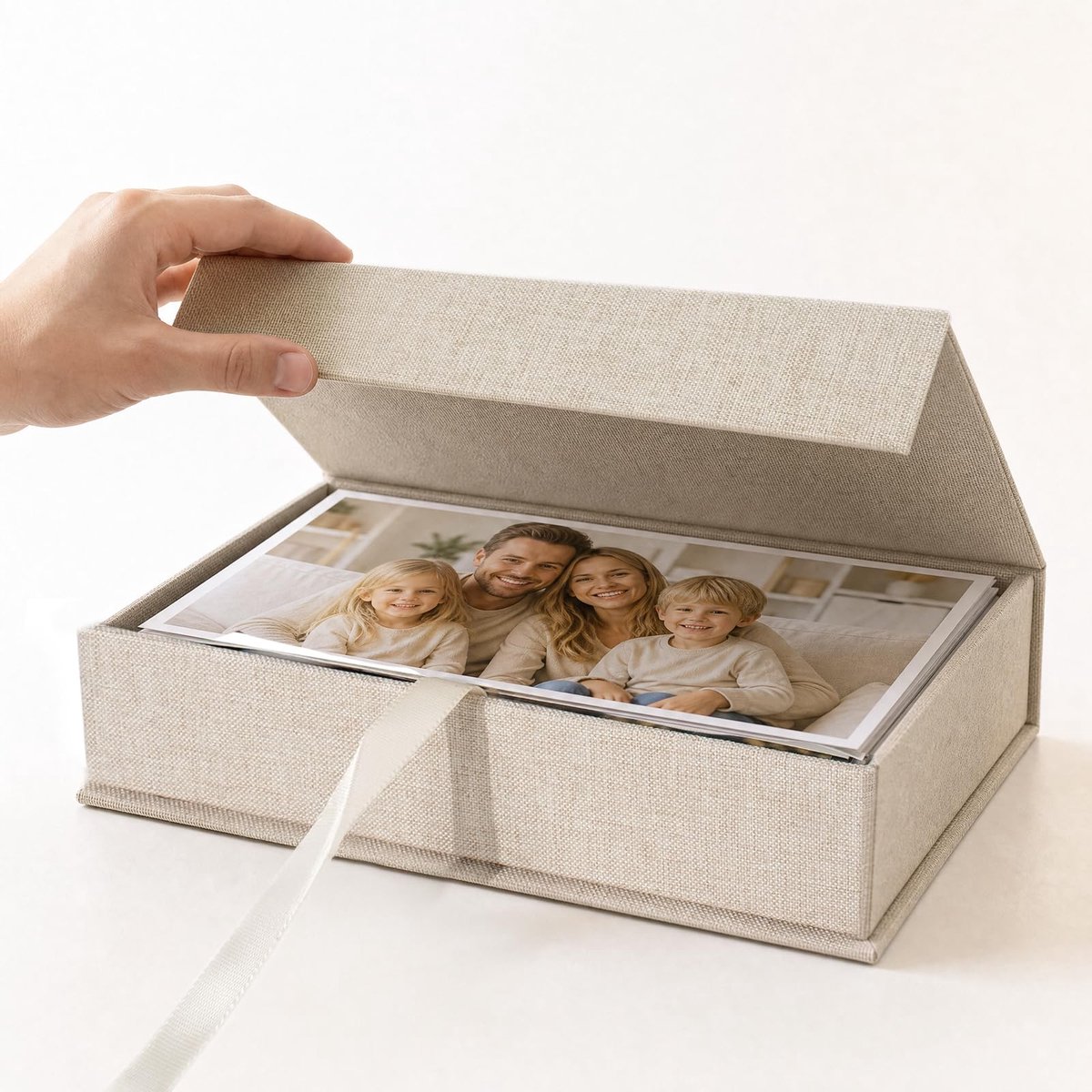 Omgoods- Foto-opbergdoos 13x18 cm - Linnen Opbergdoos - Geheugendoos voor 200 Foto's - Sieraden/Herinneringen - Duurzaam Materiaal - Eenvoudig Organiseren