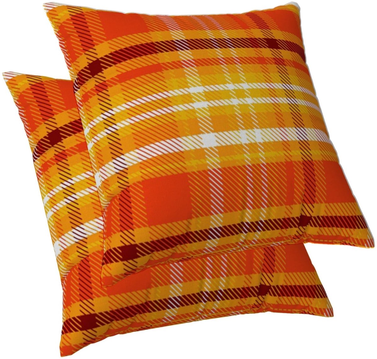 Omgoods - Set van 2 Oranje Gecheckte Kussenhoezen 40 x 40 cm
