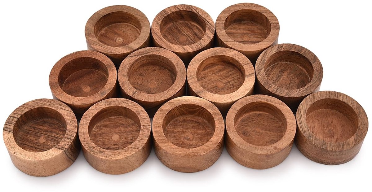 Omgoods - Acacia Houten Theelicht Kaarsenhouder - Set van 12 voor Decoratie