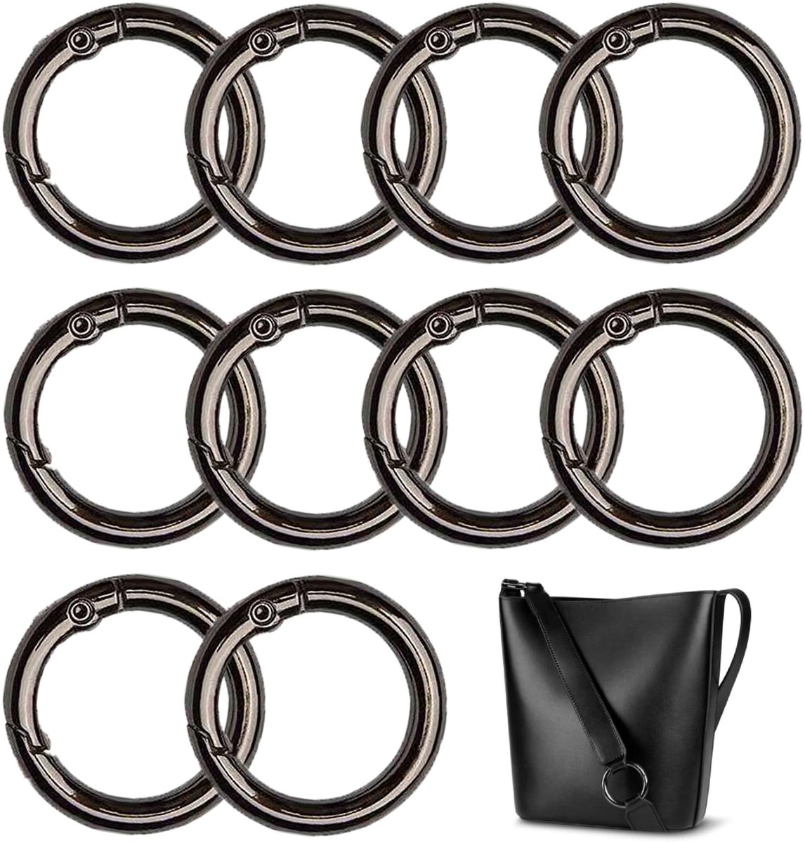 Omgoods- Karabijnhaken 10 Stuks - Ronde Ring - Veerhaken - Corrosiebestendig - Lichtgewicht - Voor Outdooractiviteiten - Haak