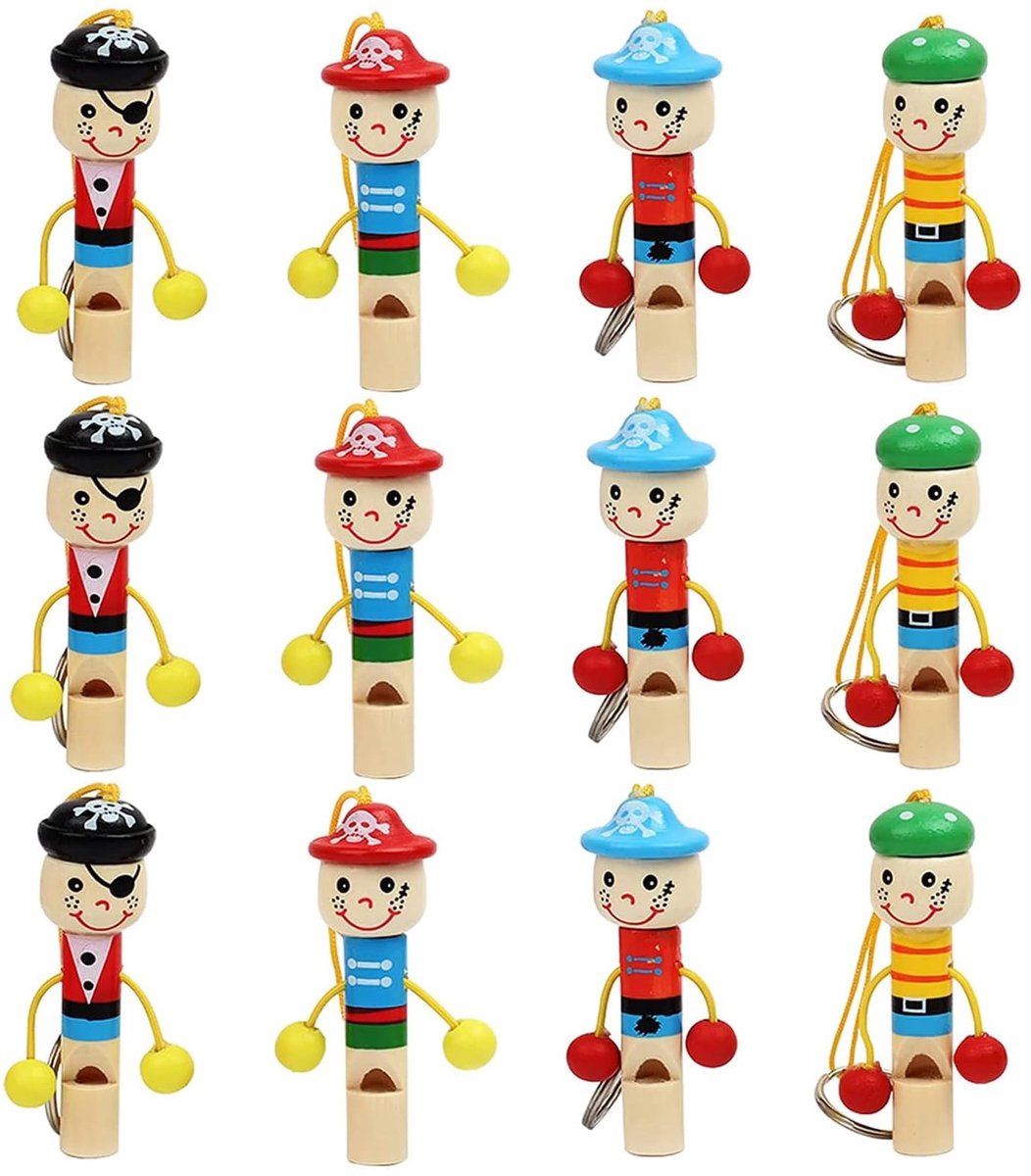 Omgoods - 12 Kleurige Houten Fluitjes voor Kinderen - Leuk Speelgoed voor Spellen