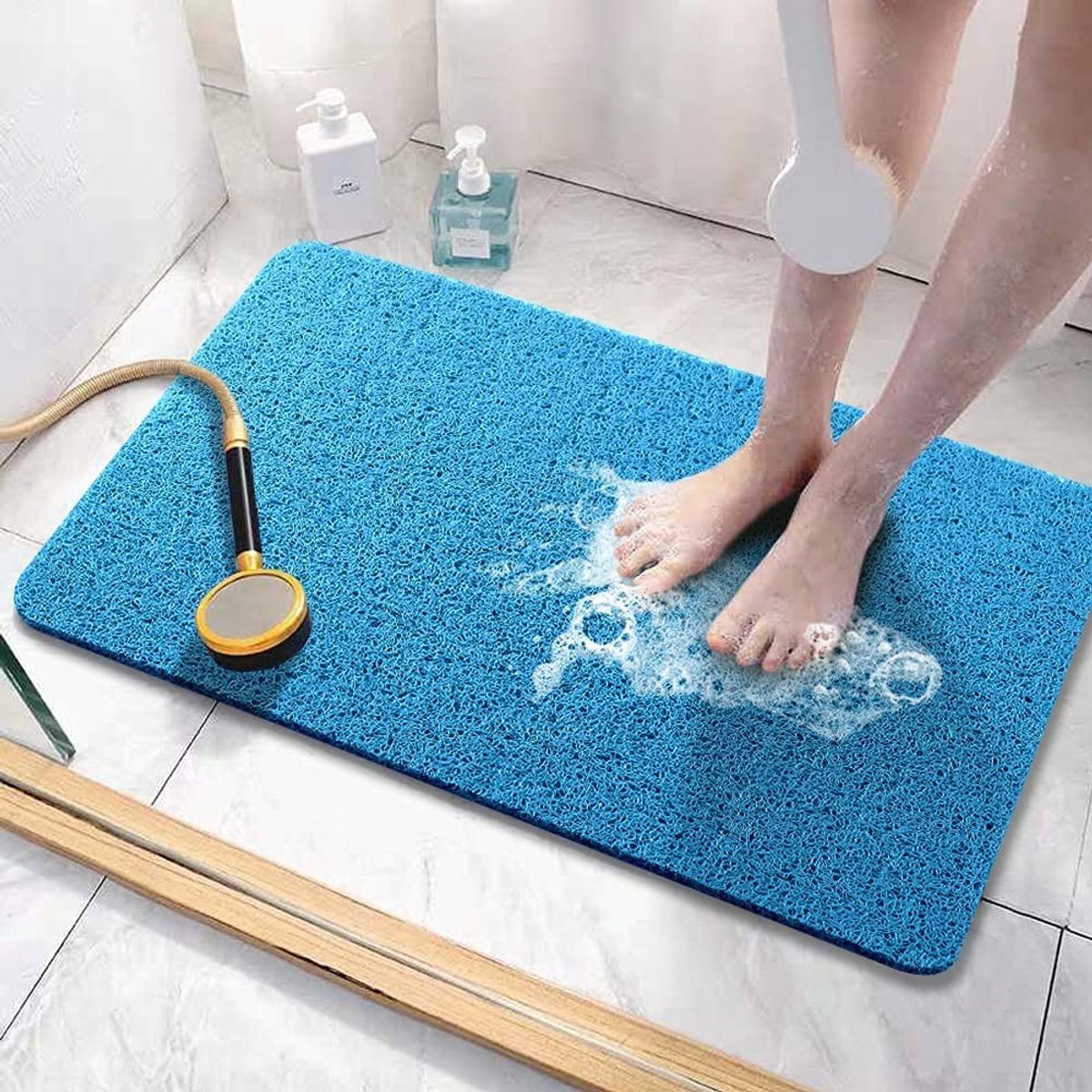 Omgoods - Antislip Douchmat Rubber 60x40 cm met Comfortabele Loofah Textuur in Blauw