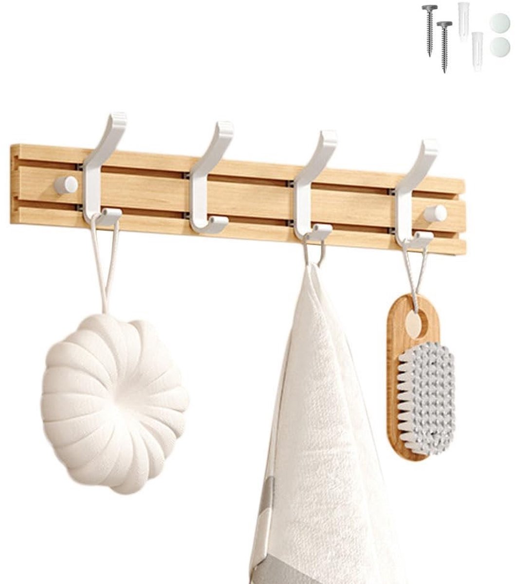Omgoods - Bamboe Wandhaak met 4 Haken voor Kleding en Handdoeken