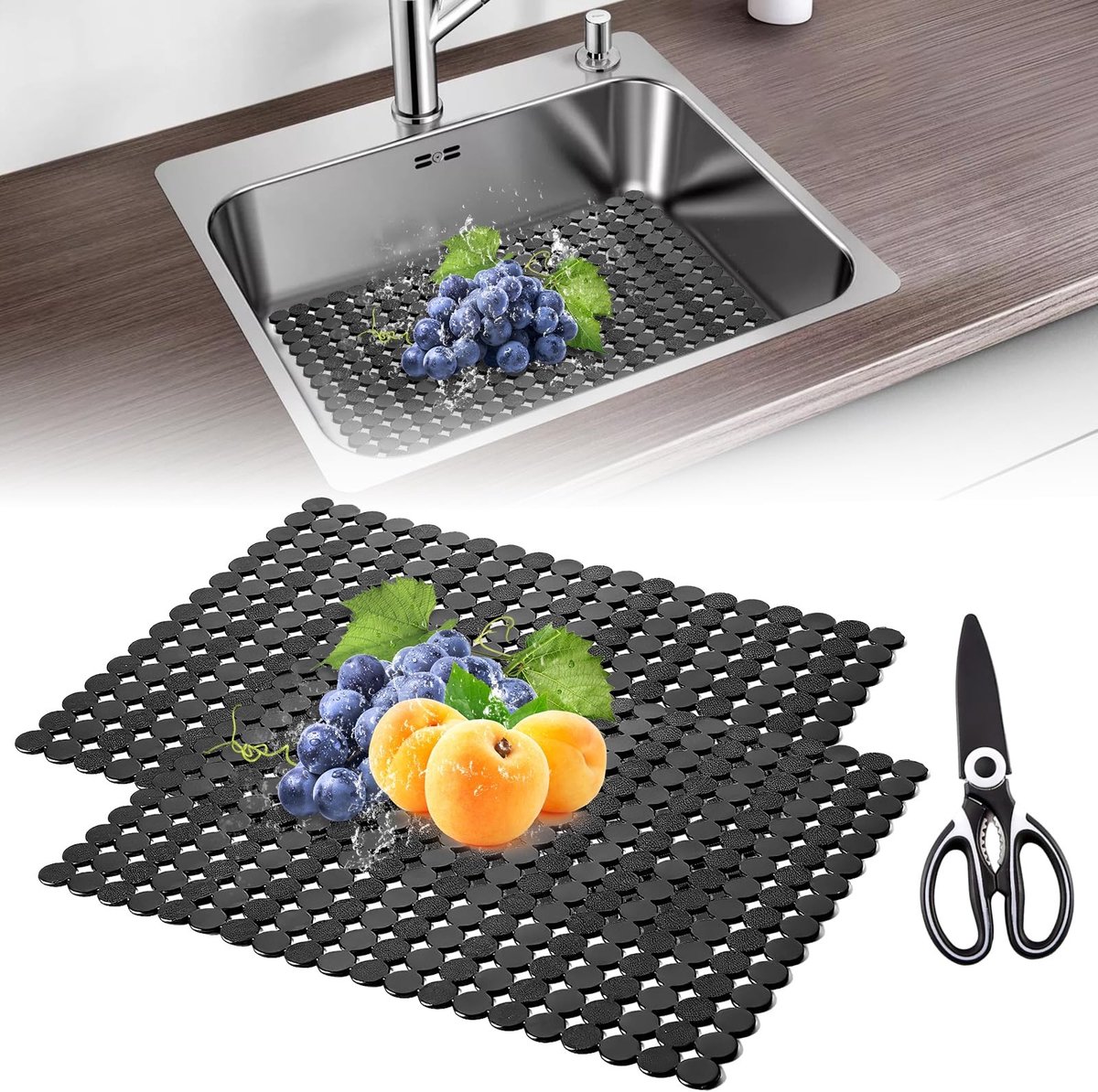 Omgoods- Keukenspoelbakmat - 2 Stuks - Siliconen - Decoratieve Gootsteenmat - Milieuvriendelijk - Aanpasbaar - Bescherming voor Servies - Afdruipmat