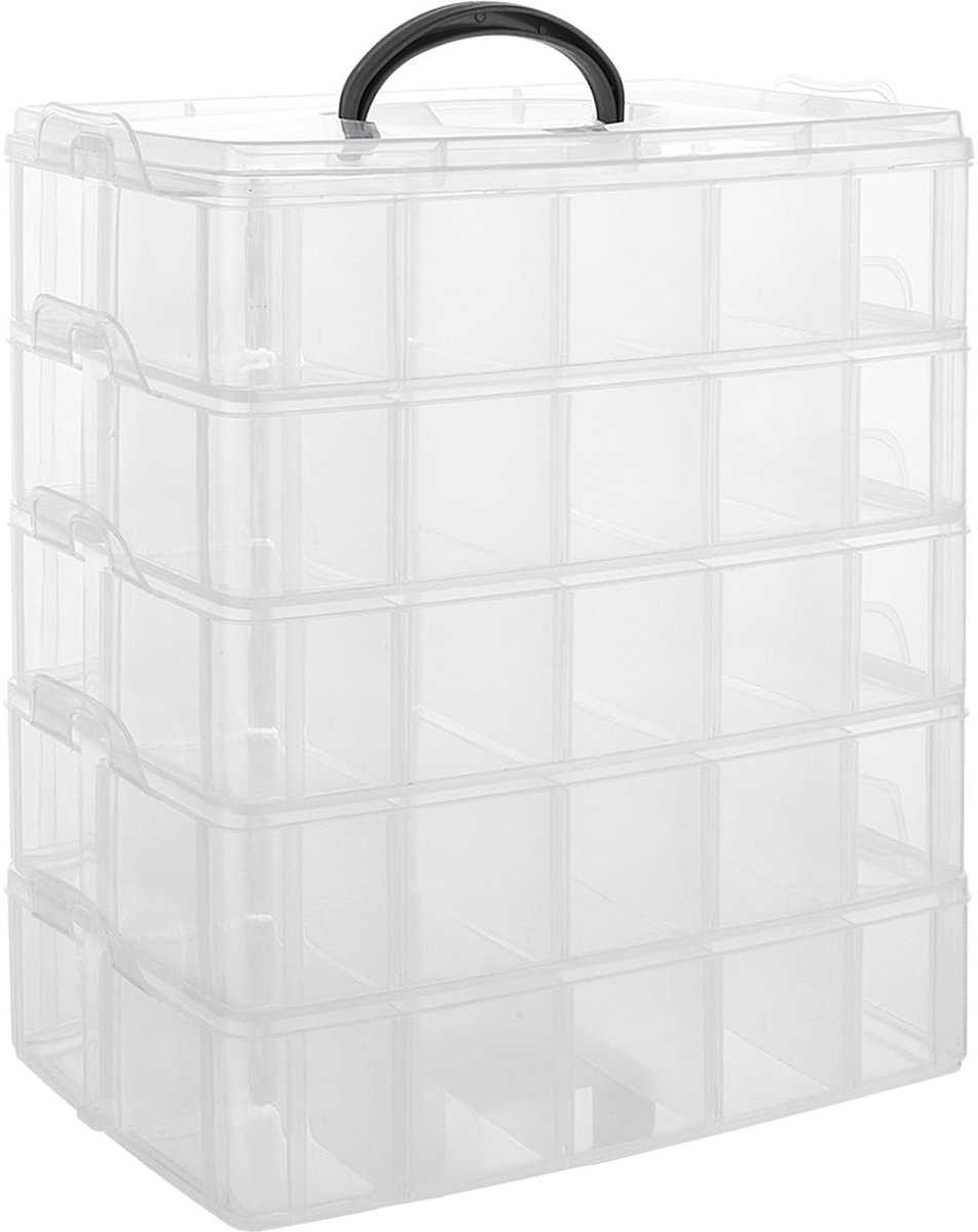 Omgoods- Opbergdoos 5 etages - Transparante Sorteerdoos - Kunststof - Stapelbaar - Organisatieruimte - 24,5 x 16,5 x 30,2 cm