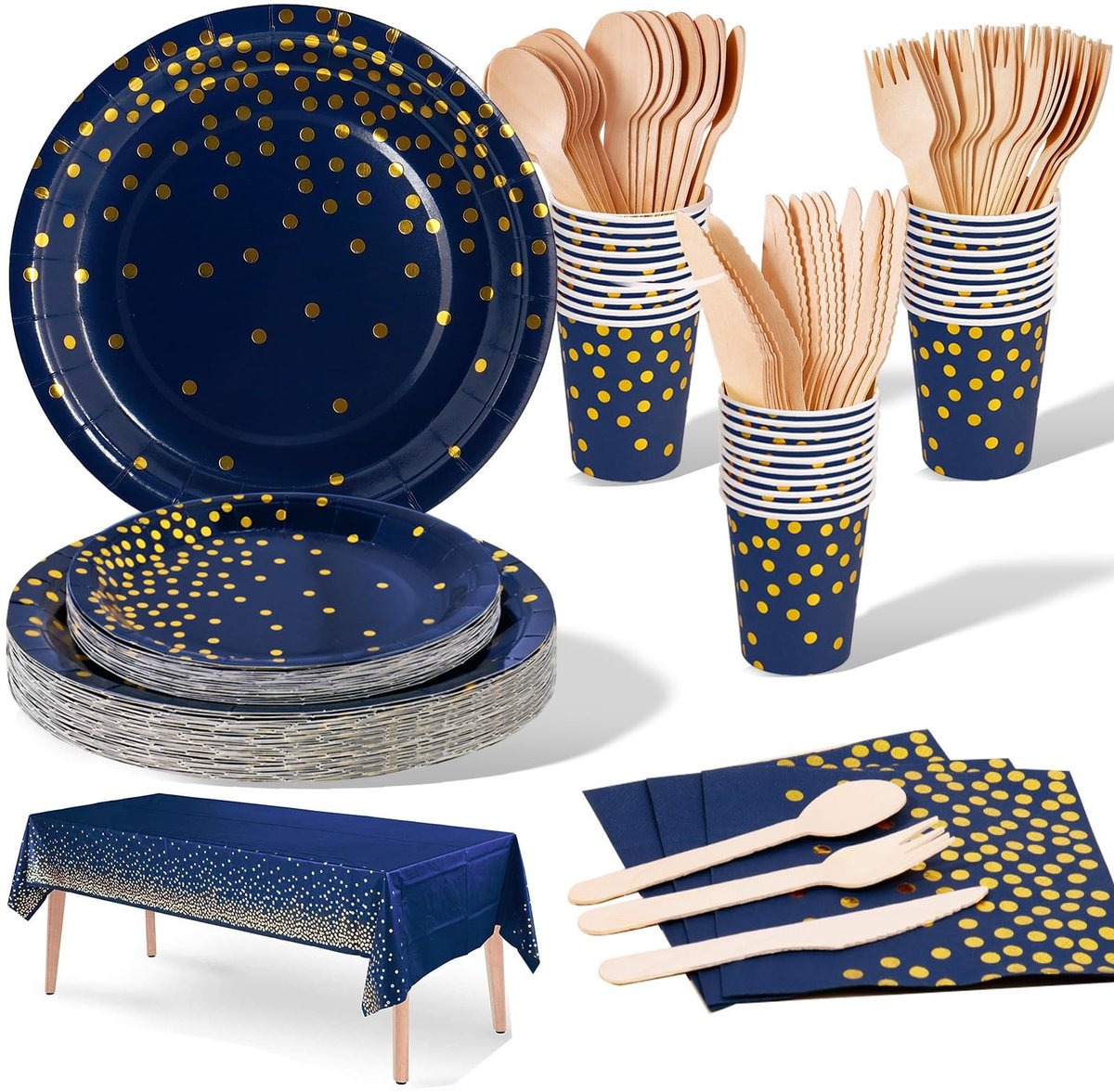 Omgoods - Party Tableware - 141 Delen in Marineblauw en Goud