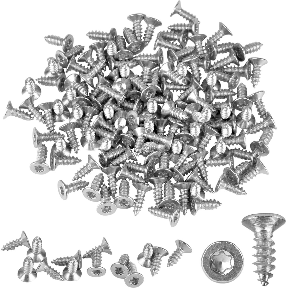 SnelShoppen - Pack van 130 Zelftappende Torx Schroeven M4 x 12mm RVS Torx Platte Kop Schroeven 304 Roestvrij Staal voor Doe-Het-Zelf Houtbewerkers en