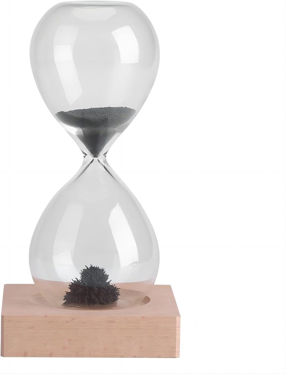 Magnetic Sand Timer, Hourglass, 30 Seconds Glass Sand Timer Display with Grey Magnet, Iron Powder and Wooden Base for - ShopVlot