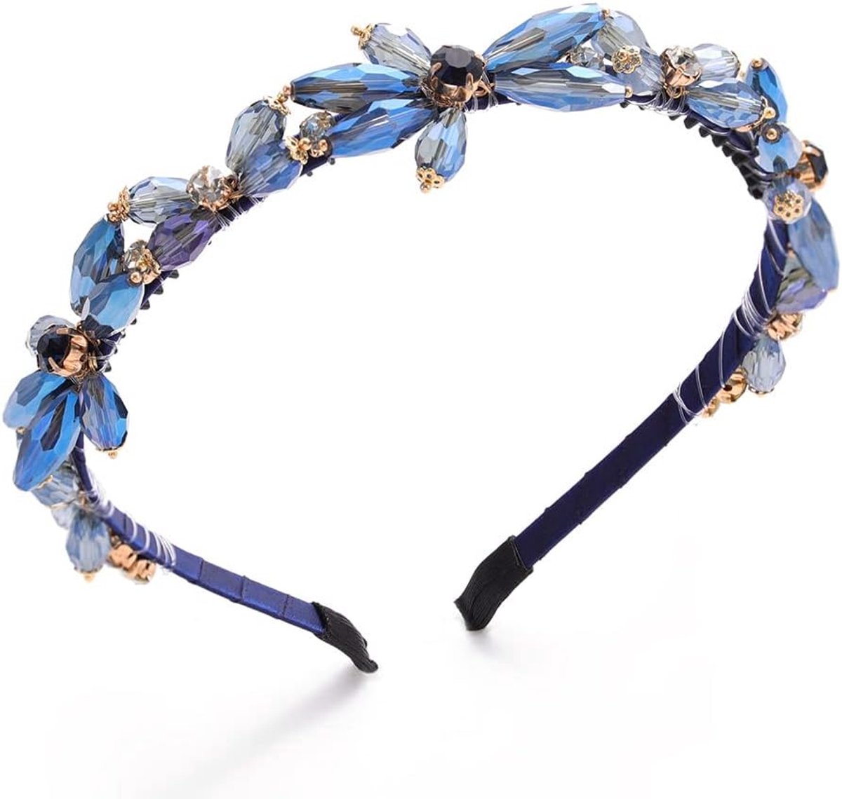 IYOU Rhinestone Crystal Hair Band for Women Navy Blue Hair Accessory Beaded Birthstone Festive Birthday Hair Band for - ShopVlot