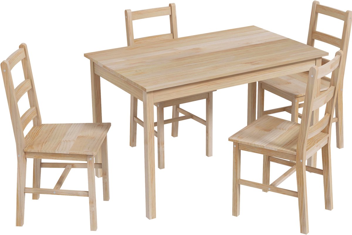 COVREO Eettafelset 118x73x75 cm naturel, hout met 4 stoelen