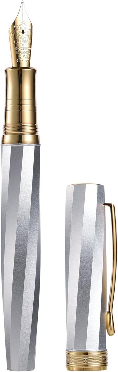 SnelShoppen - Hong Dian N11 Vulpen - Fijne Zachte Nib - Goud en Platina - Geometrisch Twill Ontwerp - Metalen Houder - Elegante Schrijfervaring voor T