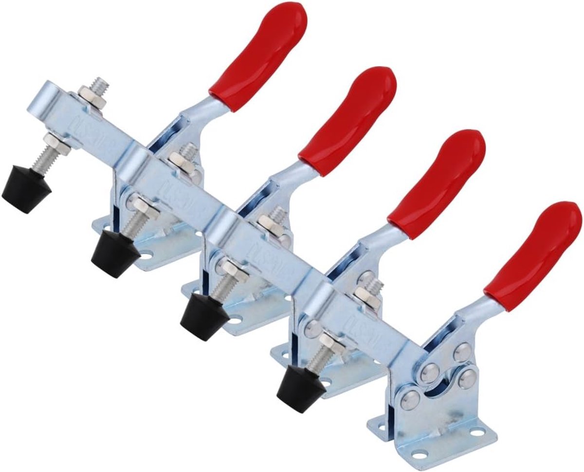 SnelShoppen - 4-delige Snelsluiting Spanklem Handgereedschap 201B, Horizontale Klem, Maximale Clearance, Gekleurde Handgreep, 90kg Draagcapaciteit