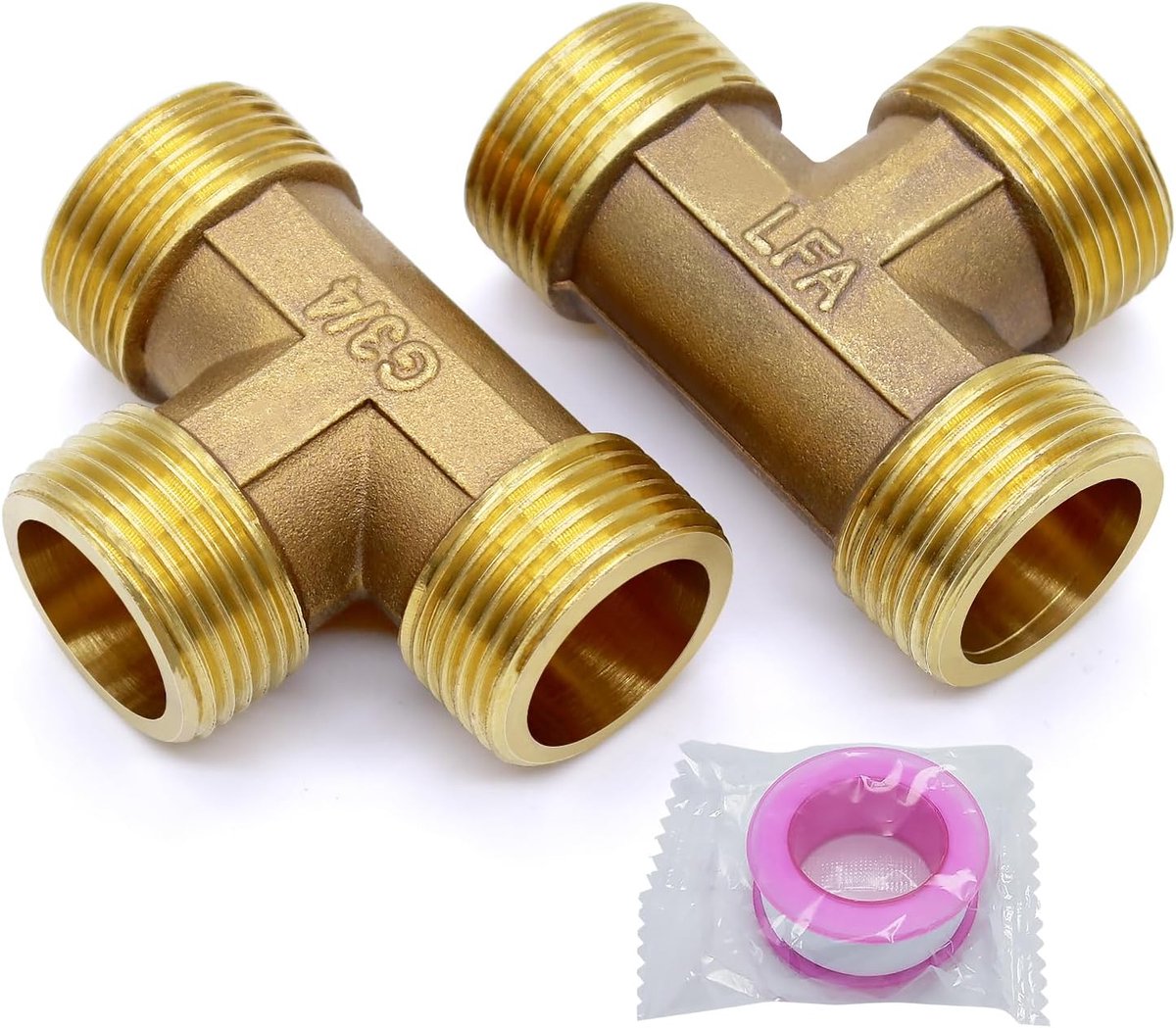 SnelShoppen - 2 Stuks T Waterverbinder 3/4 Inch Mannelijk Draad Verdeler Messing Fitting Voor Drinkwater, Aardgas, Warmwaterleidingen