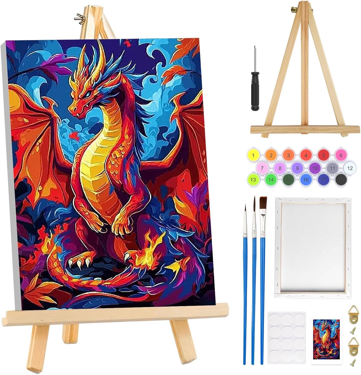 SnelShoppen - Schilderen op Nummer Set voor Volwassenen Beginners met Lijsten, Dieren Schilderen met Easel, DIY Olieverf Kits voor Thuisdecoratie, 20x