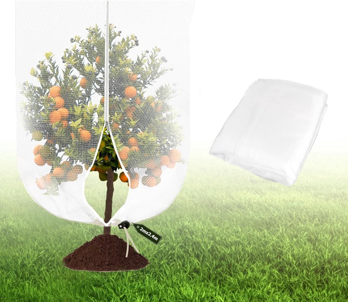 SnelShoppen - Plantbeschermnet 1 stuk, 2 x 2,4 m, met rits en trekkoord, insectennet voor tuin, fruitbomen, groenten, bloemen, vogelbescherming, trans