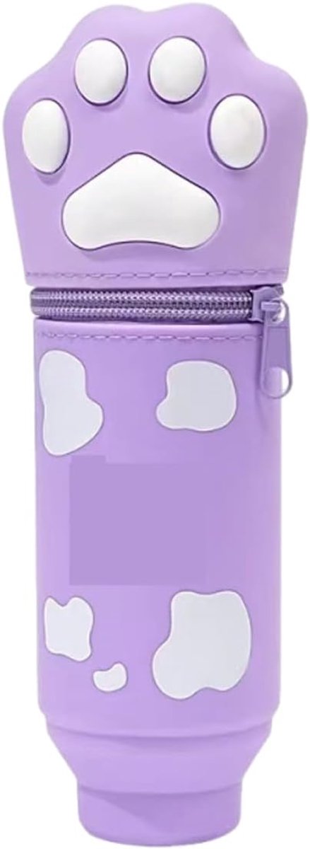SnelShoppen - Telescopische Pennenhouder Kat Soft Siliconen Kawaii Desk Organizer Voor Kinderen, Paars, 2-in-1 Opbergtas met Rits