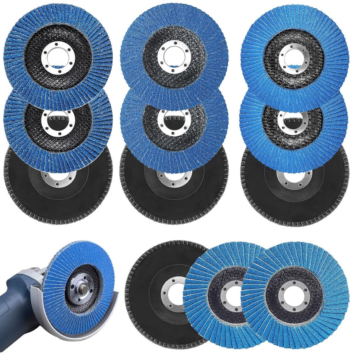 SnelShoppen - Pack van 12 slat discs 125 mm x 22 mm, korrelgrootte 40/60/80/120 voor roestvrij staal, metaal en hout, hoogwaardige schuurdiscs
