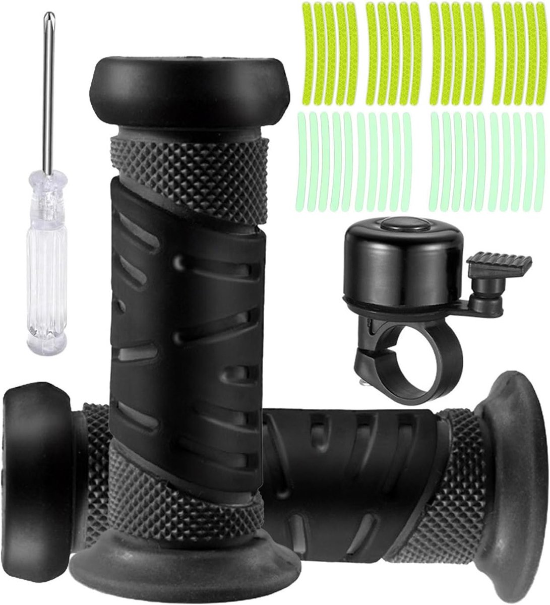 SnelShoppen - 1 paar fietshandgrepen voor kinderen met bel, reflecterende stickers, antislip rubber 22 mm, voor scooter, driewieler, perfect voor buit