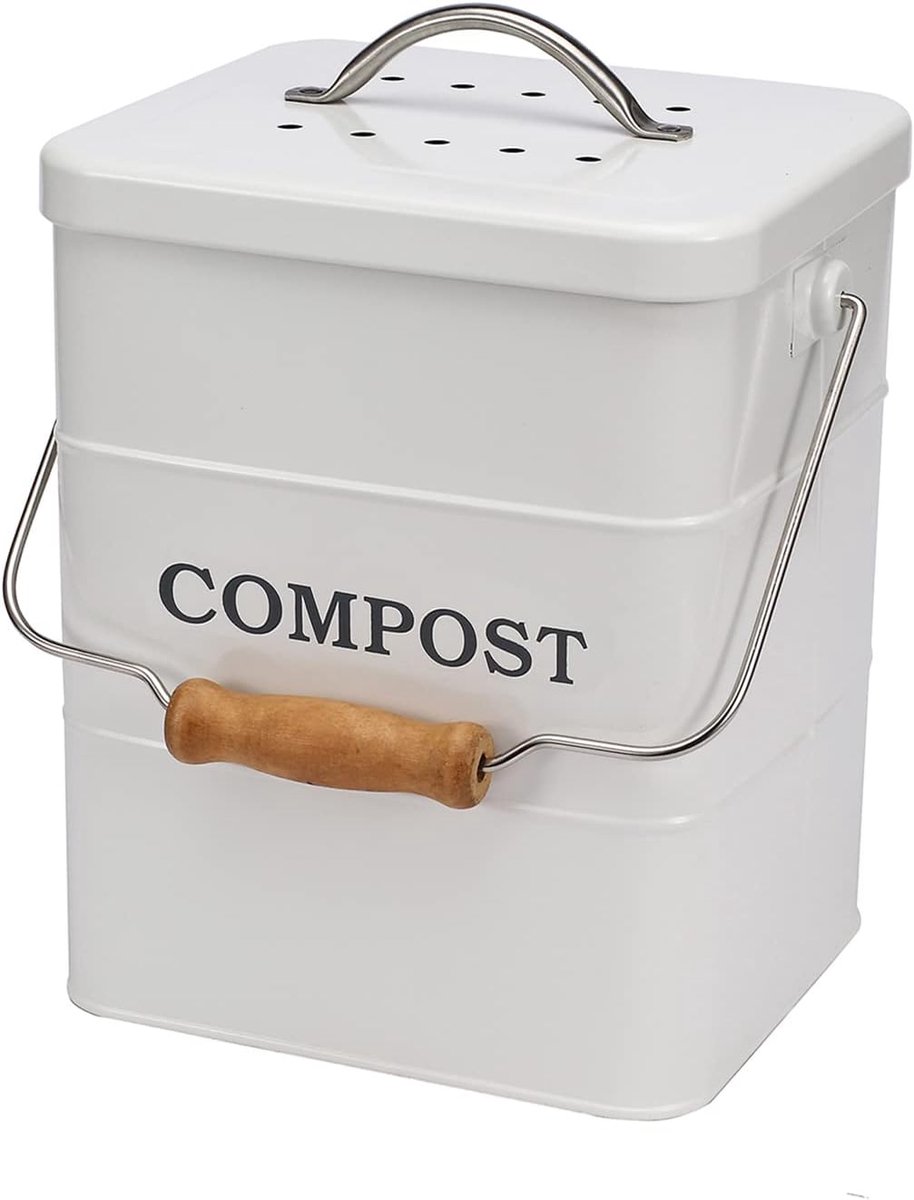 Organic Kitchen Waste Bin 4 Litres Contains Activated Carbon Filter Kitchen Compost Bin Metal Bio Bin Small with Lid - ShopVlot