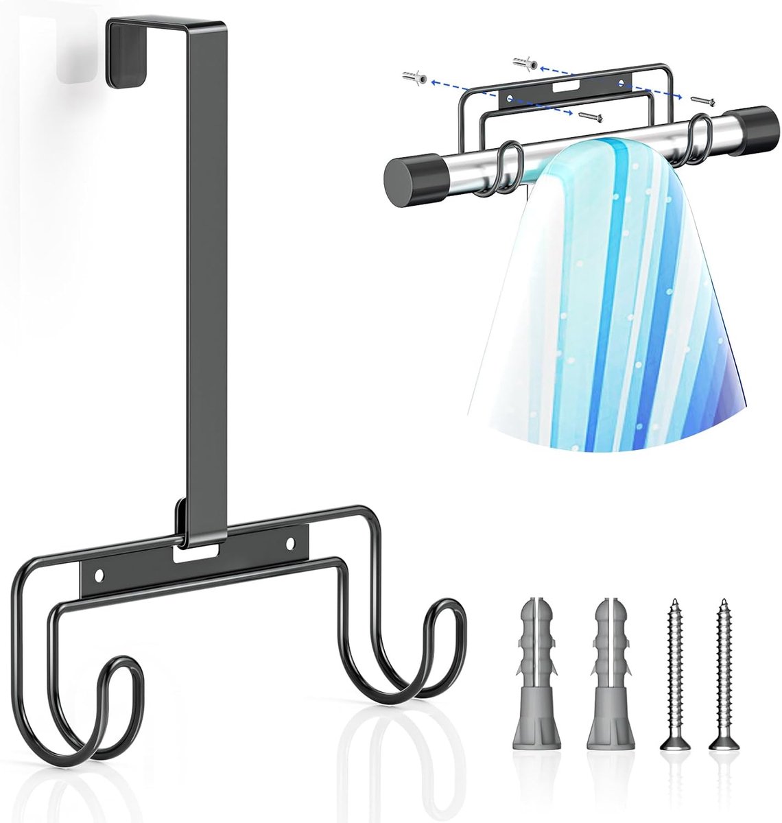 Ironing Board Holder, Wall Mounted, Ironing Board, Stainless Steel Hanger, with Removable Hooks, Suitable for Laundry - ShopVlot
