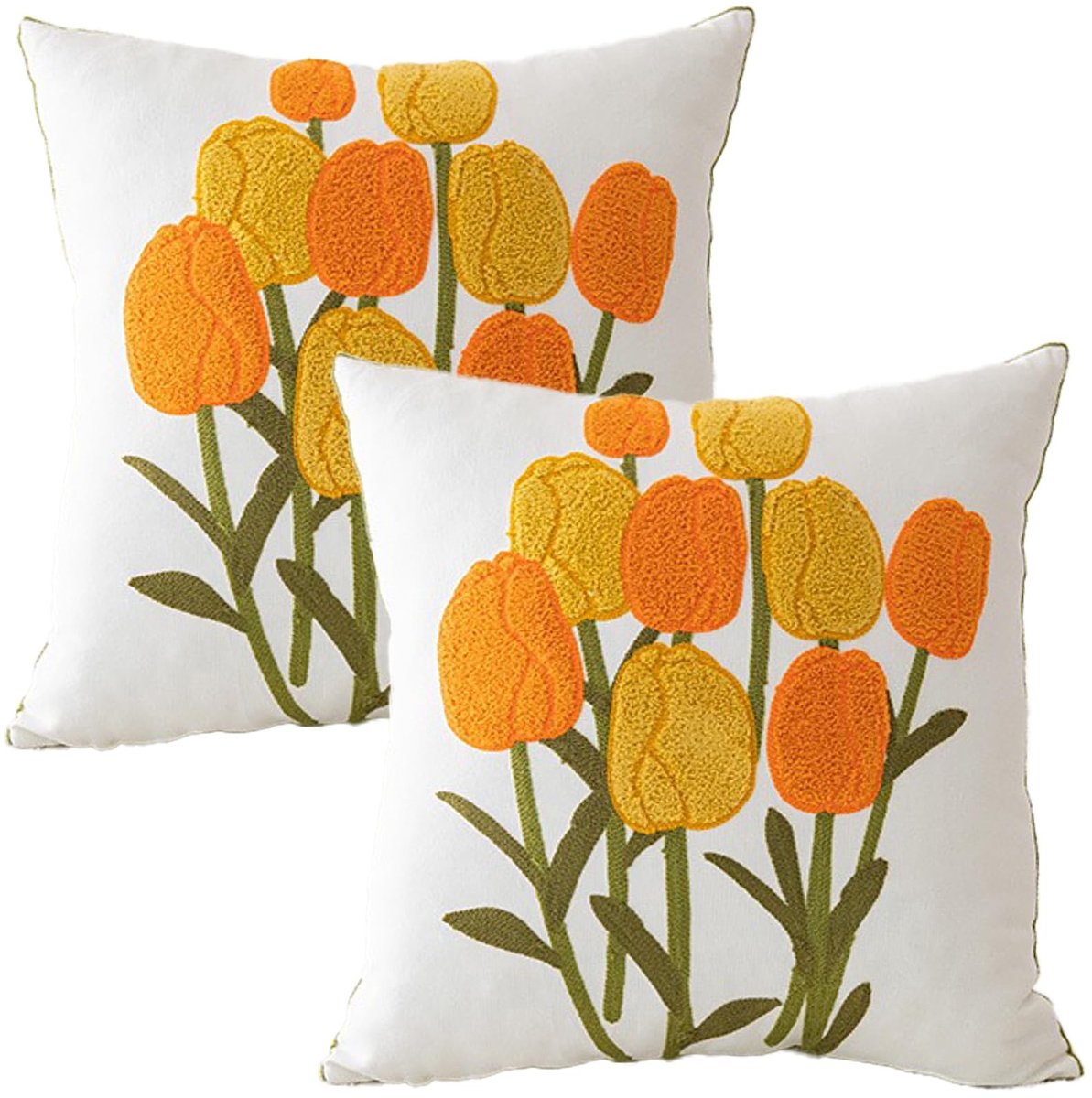 Omgoods - Set van 2 Bloemen Kussenslopen 45 x 45 cm met Borduurwerk