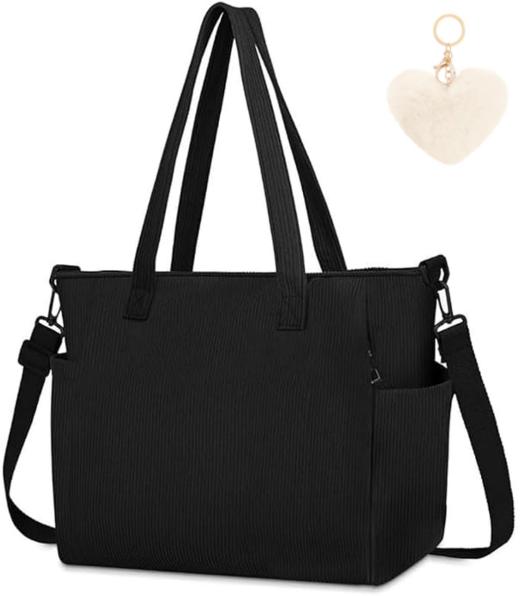 Omgoods - Corduroy Tote Bag met Afneembare Schouderriem en Pluche Charme