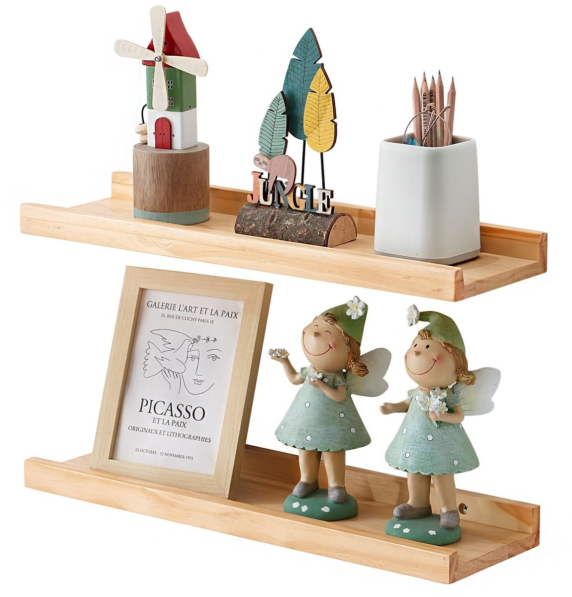 Omgoods - Hout Zwevende Planken - Set van 2 Grenenhout Wandplanken (50 x 15 cm)
