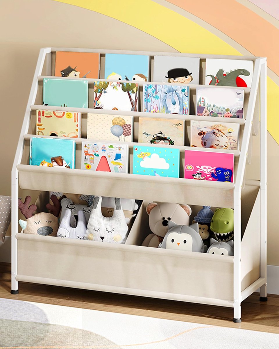 Omgoods - Kinderboekenplank met 4-Tier Oxford Slings en Speelgoed Opslag