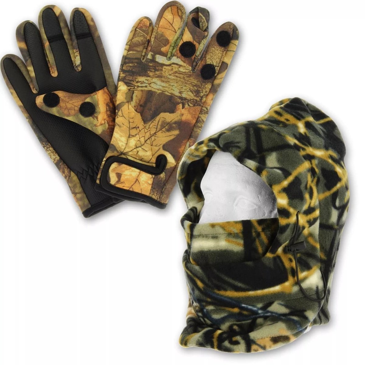 Omgoods - Camouflage Set met Fleece Snood en Neopreen Vingerloze Handschoenen