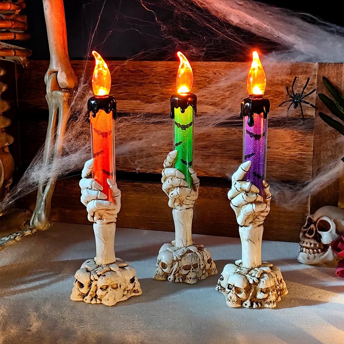 Omgoods - Set van 3 Flameless LED Kaarsen voor Halloween Decoratie