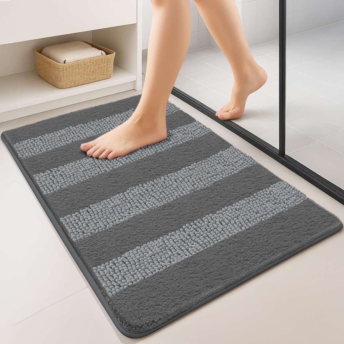 Omgoods - Set van 2 Antislip Microvezel Badmatten 40 x 60 cm Grijs