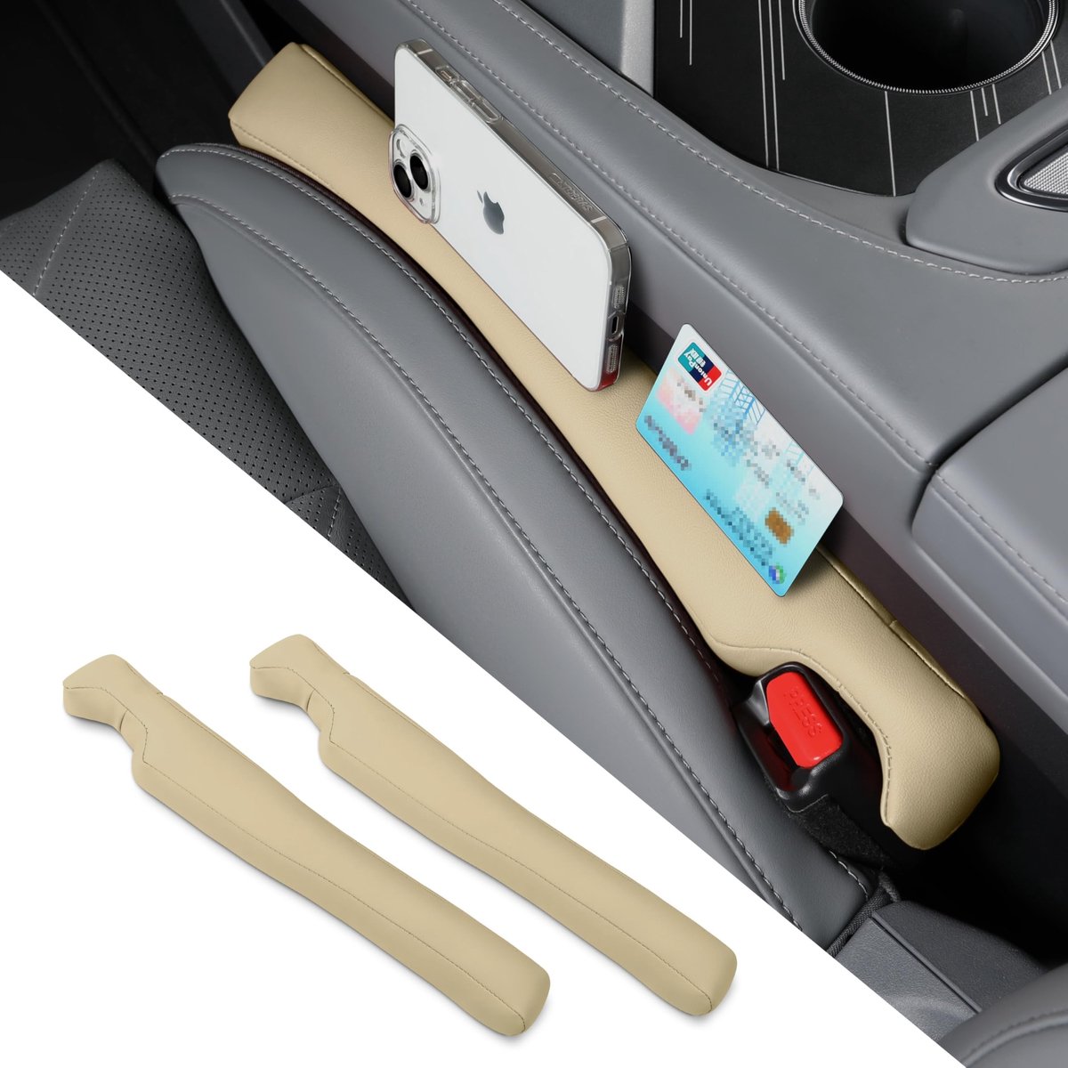 Omgoods - Set van 2 Faux Leren Auto Stoelfillers voor Openingen (Beige)
